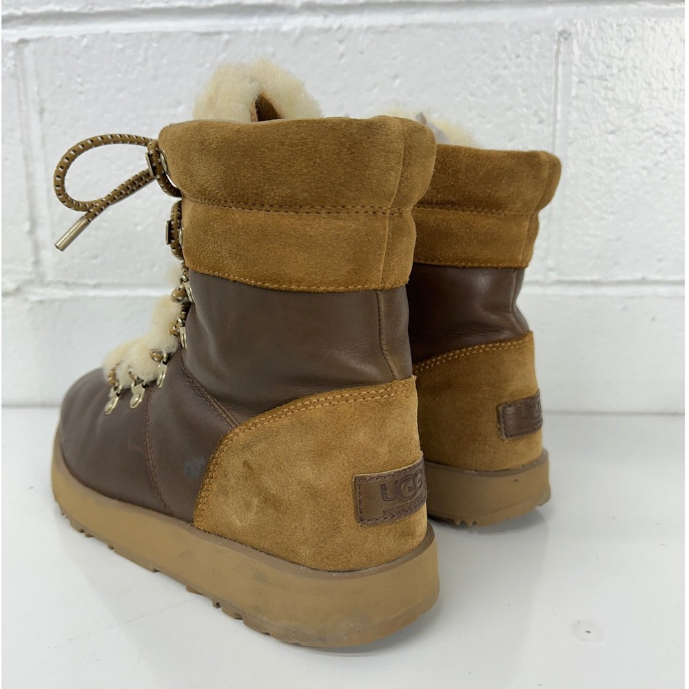 UGG Viki Waterproof Boot Brown Leather Sheepskin / Womens Size 9 - Picture 4 of 8